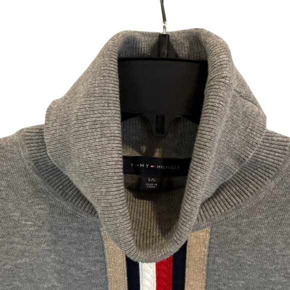 Tommy Hilfiger Gray Turtleneck Sweater Womens Large Stripe Knit Pullover - Picture 8 of 11